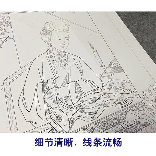佚名工笔传统仕女人物画白描底稿正题书堂深居图一套十二幅册页尺寸50*95厘米MT21 商品图4