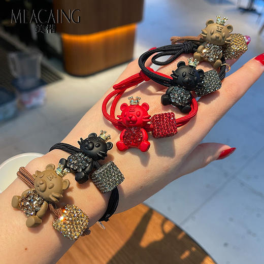【两条装】网红ins风红色小老虎发绳本命年头绳皇冠生肖虎精致水钻秋冬皮筋 商品图5