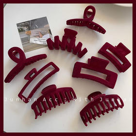 新年韩国INS红色植绒圣诞盘发秋冬鲨鱼夹发饰