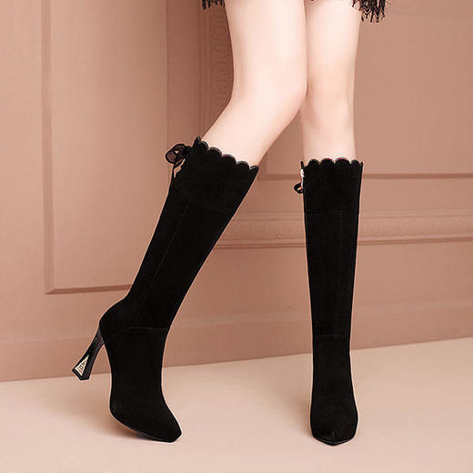 TZW-磨砂防水台高跟长靴不过膝冬季新款保暖加绒女鞋 商品图3