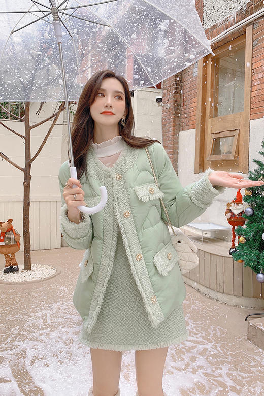 张心子「法兰西香颂」2021女冬新款半身裙套装轻熟夹棉外套两件套 U2111113 商品图5