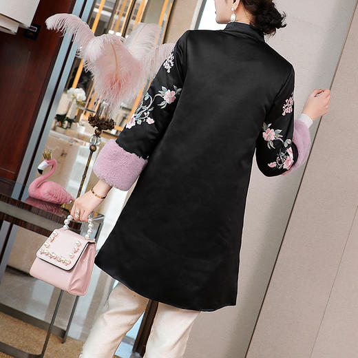 复古中国风，绣花七分袖中长款加厚连衣裙外套KDS-1968 商品图3
