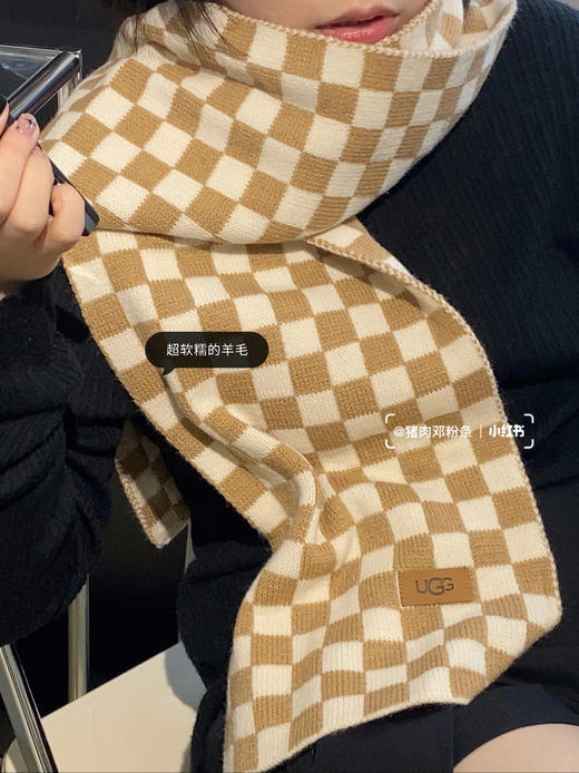 桑坡 棋盘格围巾 黑色/卡其色 含羊绒 商品图4