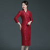 上海旗袍厂WD-WZ340长袖妈妈礼服酒红色喜婆婆婚庆服2021年新款加绒加厚冬季旗袍裙冬 商品缩略图2