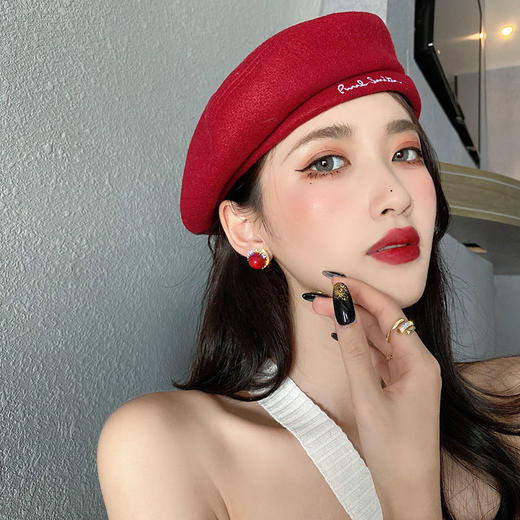 新年耳环女酒红色车厘子耳钉樱桃镶钻银针耳饰品 商品图4