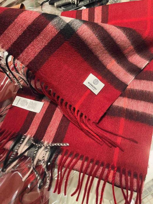 burberry专柜级经典羊绒格子围巾-酒红色 商品图6