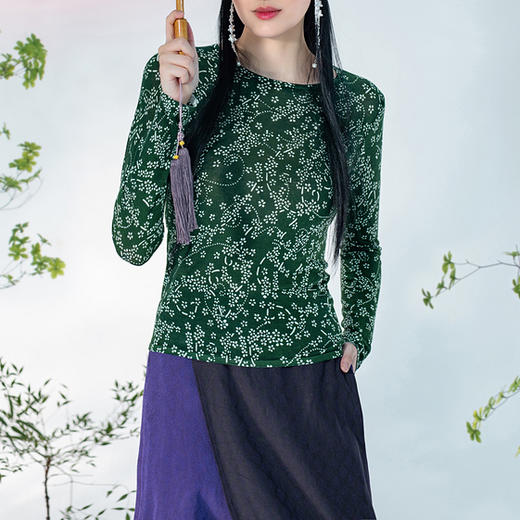 【林栖设计小店】（现货）经典蓝印花复古绵羊毛修身显瘦保暖针织羊毛衫1921161-1961052 商品图1