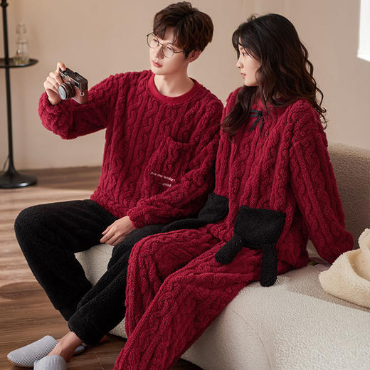 珊瑚绒情侣睡衣女秋冬新款可爱韩版加厚加绒高档男士家居服可外穿 商品图1