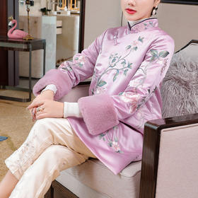 复古中国风，绣花七分袖中长款加厚连衣裙外套KDS-1968