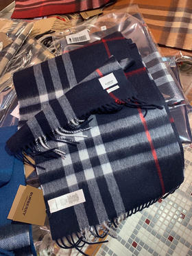 burberry专柜级经典羊绒格子围巾-海军蓝