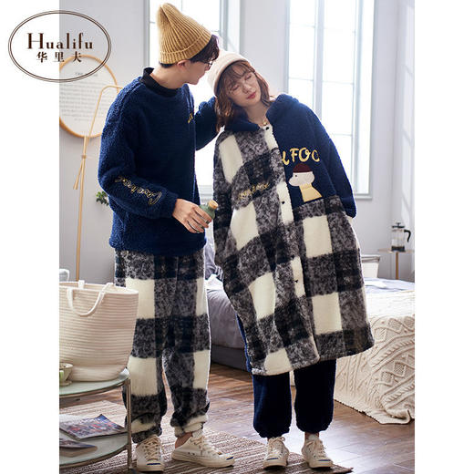 珊瑚绒情侣睡衣女秋冬新款可爱韩版加厚加绒高档男士家居服可外穿 商品图7