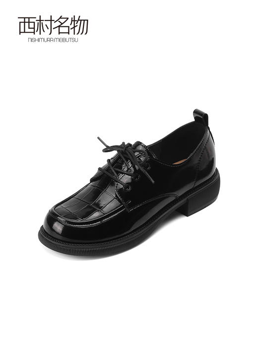 西村名物2022春季新款黑色小皮鞋女英伦风真皮单鞋女乐福鞋T22AM17671 商品图2