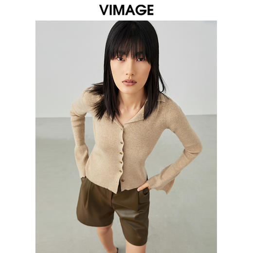 VIMAGE纬漫纪春季新款洋气复古喇叭袖修身针织衫上衣V1701302针织衫 商品图3
