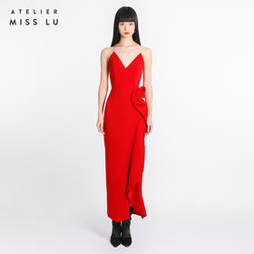 【Gabrielle】红色心形抹胸花朵装饰长礼服/0000283