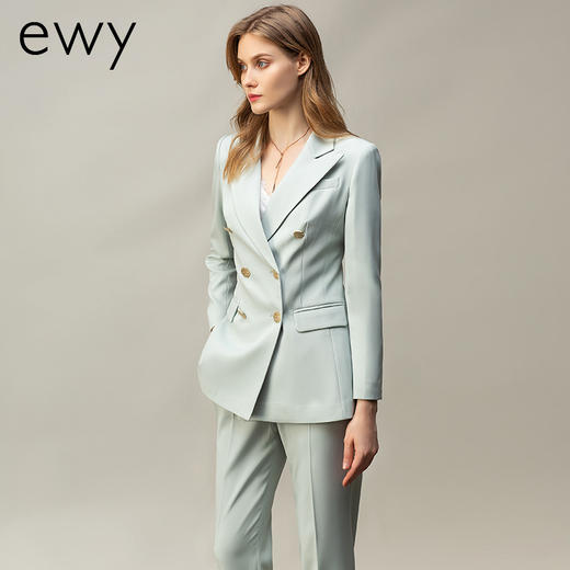 时尚浅绿色西装套装女气质高端总裁秋季新款时尚双排扣长袖西服 商品图6
