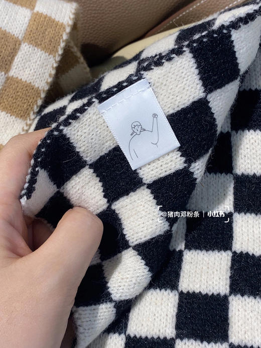 桑坡 棋盘格围巾 黑色/卡其色 含羊绒 商品图6