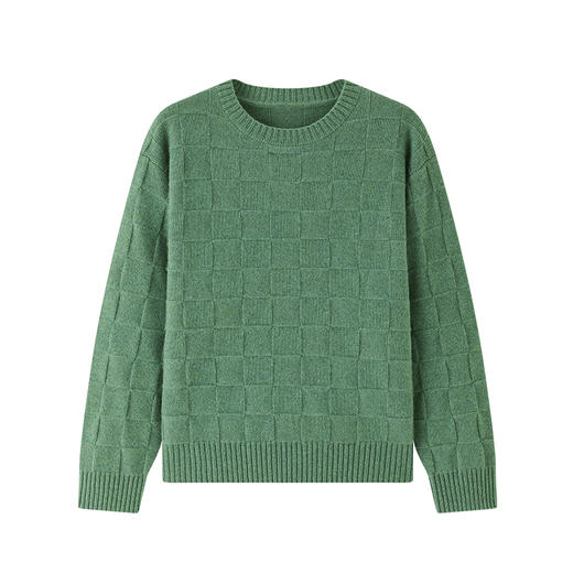 加厚重磅100%进口苏格兰邓肯羊绒显白减龄棋盘格纹圆领套头衫FJ29521N 商品图8