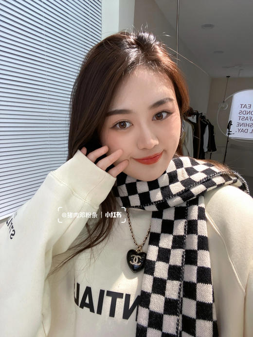 桑坡 棋盘格围巾 黑色/卡其色 含羊绒 商品图8