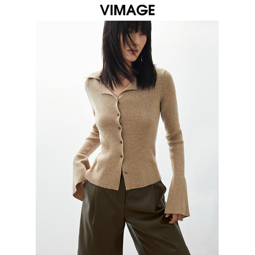 VIMAGE纬漫纪春季新款洋气复古喇叭袖修身针织衫上衣V1701302针织衫 商品图6