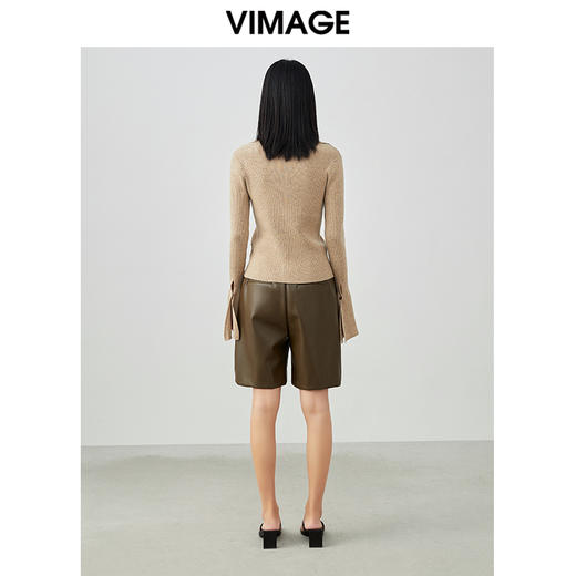 VIMAGE纬漫纪春季新款洋气复古喇叭袖修身针织衫上衣V1701302针织衫 商品图5