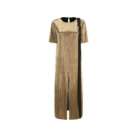 【一千零一夜】蝴蝶结飘带设计金属感开衩H形长款连衣裙/0000780 商品图4