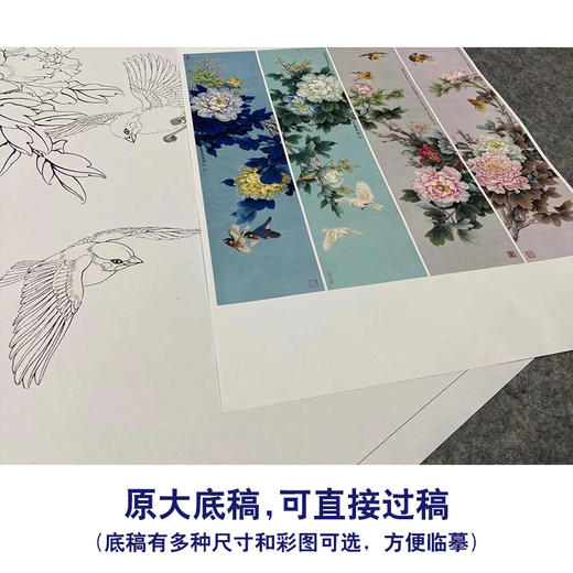 【四条屏】李晓明工笔花鸟画白描稿《富贵天香》牡丹临摹勾线花鸟线稿KF23 商品图1