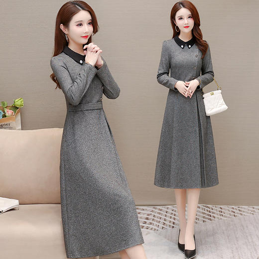 YWE  TYH215H06减龄气质加厚气质优雅长袖连衣裙 商品图1