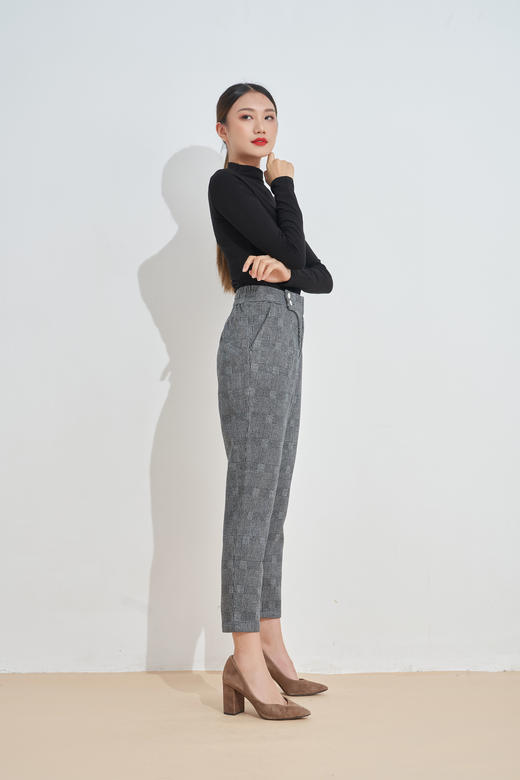 时尚复古格纹小直筒裤修身显瘦29185 商品图2