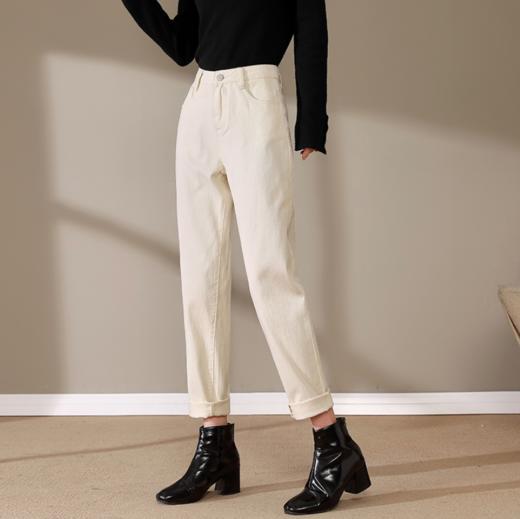 【服饰鞋包】秋冬三防米白色高腰显瘦加绒加厚哈伦牛仔裤 商品图4