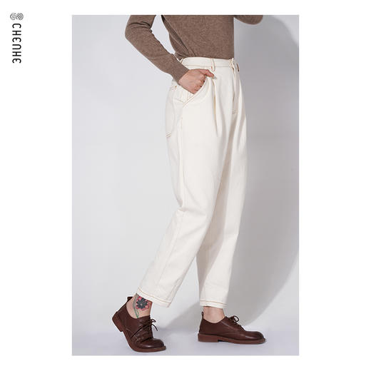 S4臣禾【100%棉】撞色线锥形裤K211060503【奥莱】 商品图1