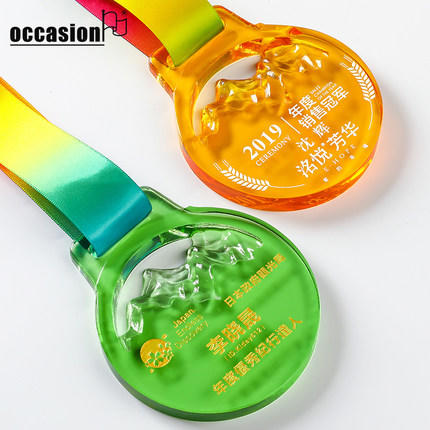 奖牌挂牌定制定做水晶内雕彩印荣誉表彰运动会纪念马拉松比赛奖品 商品图0