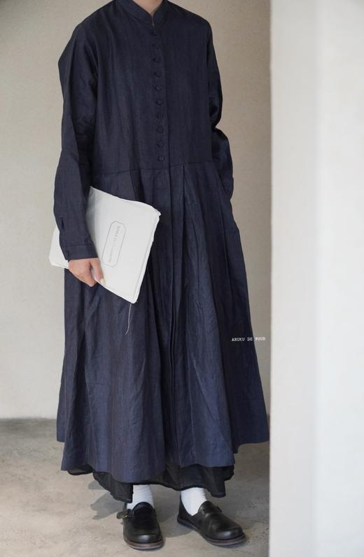 ECOLE DE CURIOSITES 抛光亚麻立领连衣裙 商品图1