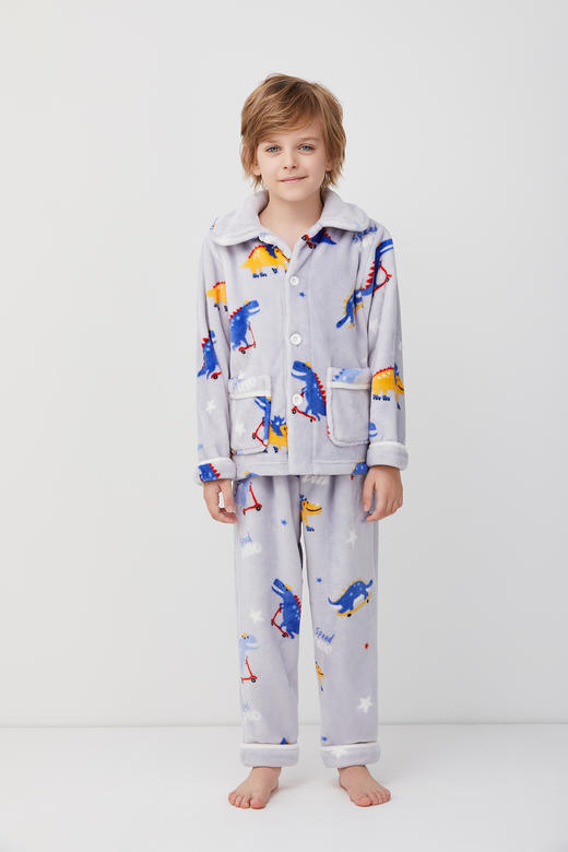 天空之城-AIMER KIDS-恐龙赛跑法兰绒厚开衫长袖家居服亲子外穿睡衣裤 商品图4