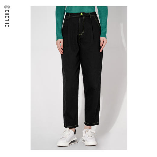 S4臣禾【100%棉】撞色线锥形裤K211060503【奥莱】 商品图2