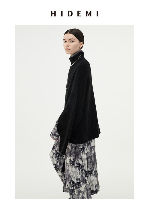 HIDEMI 骆马毛经典立领廓形厚款开衩袖设计感大毛衣 商品图2