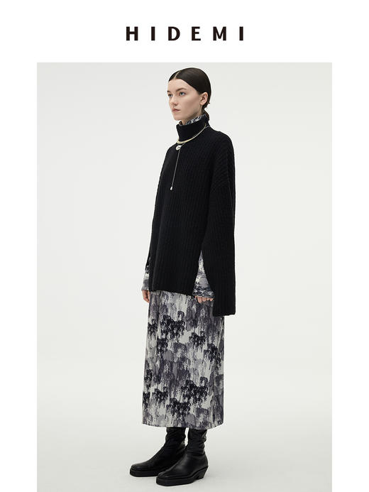 HIDEMI 骆马毛经典立领廓形厚款开衩袖设计感大毛衣 商品图1