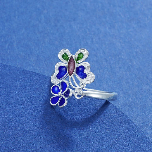 子佩集S990银【花下蝶】戒指【MXJZ001】花丝珐琅彩蝴蝶2111 商品图3