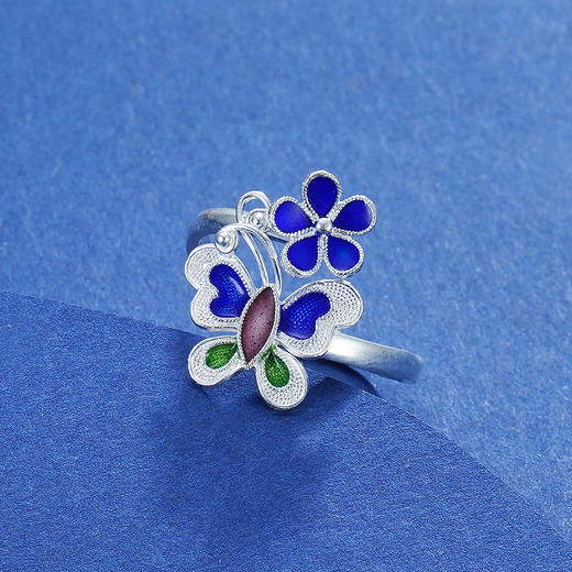 子佩集S990银【花下蝶】戒指【MXJZ001】花丝珐琅彩蝴蝶2111 商品图4