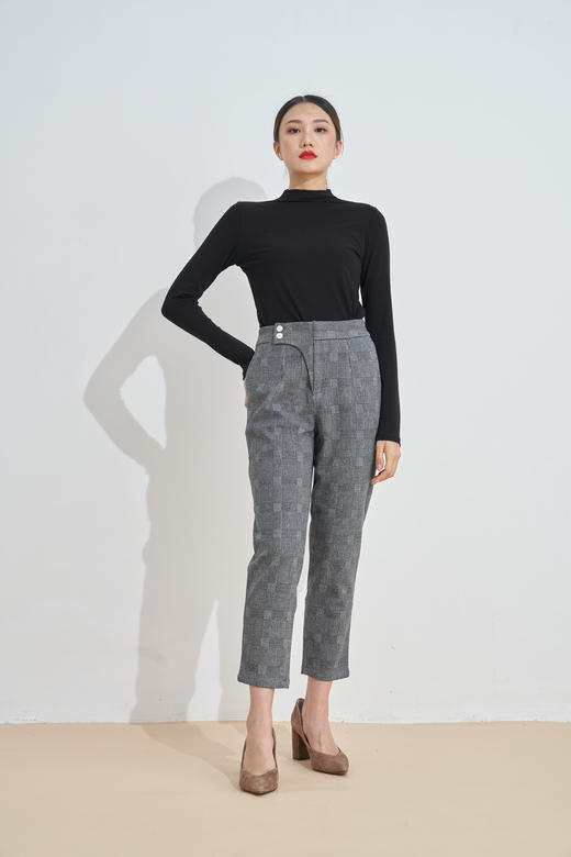 时尚复古格纹小直筒裤修身显瘦29185 商品图1