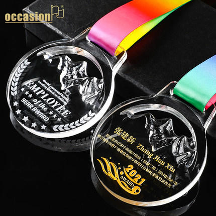 奖牌挂牌定制定做水晶内雕彩印荣誉表彰运动会纪念马拉松比赛奖品 商品图3