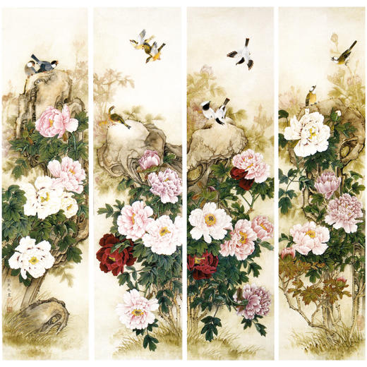 【四条屏】工笔花鸟画白描底稿牡丹临摹勾线花鸟线稿TP05 商品图0