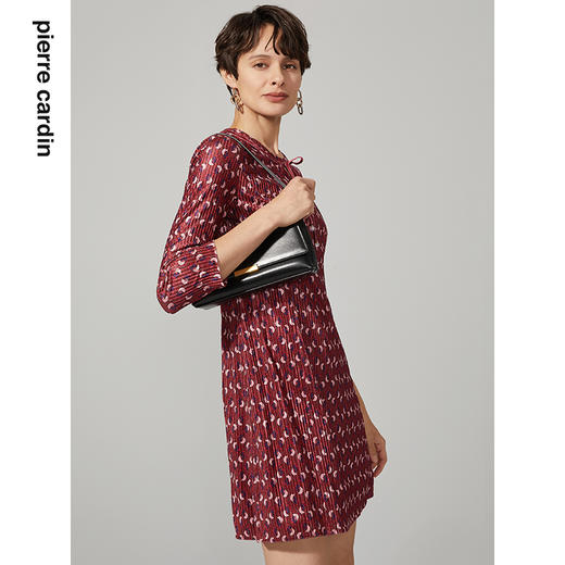 皮尔卡丹女装冬季新款红色圆领系带波点连衣裙A字裙P94DL25R3
 商品图1