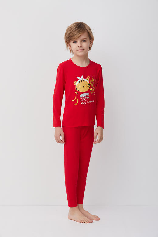 天空之城-AIMER KIDS-小老虎红品保暖套装 商品图0