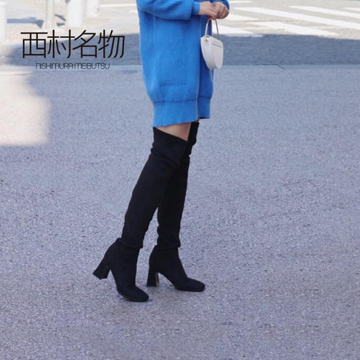 西村名物2021新款过膝真皮长靴舒适弹力靴女瘦瘦靴T21DI43481 商品图2