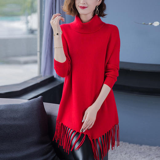 CCFS-10-20790流苏时尚洋气配大衣内搭半高领打底衫秋冬 商品图1