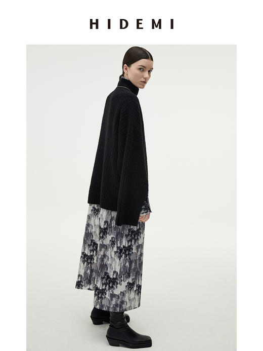 HIDEMI 骆马毛经典立领廓形厚款开衩袖设计感大毛衣 商品图3