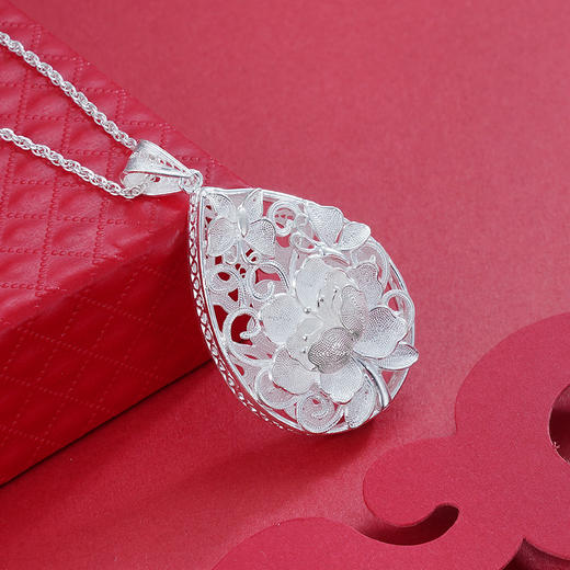 子佩集S990银【芙蝶】花丝吊坠【QFDZ026】(不含链)花丝水滴形2111 商品图3