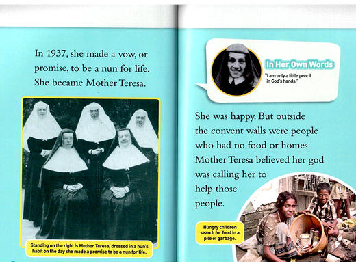 美国国家地理分级阅读读物 特蕾莎修女 英文原版 National Geographic Kids Readers L1 Mother Teresa 英文版 进口书 商品图2