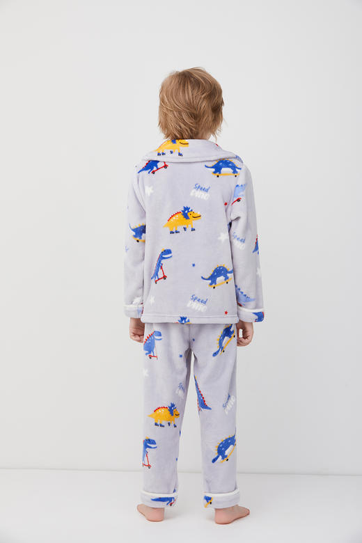 天空之城-AIMER KIDS-恐龙赛跑法兰绒厚开衫长袖家居服亲子外穿睡衣裤 商品图8