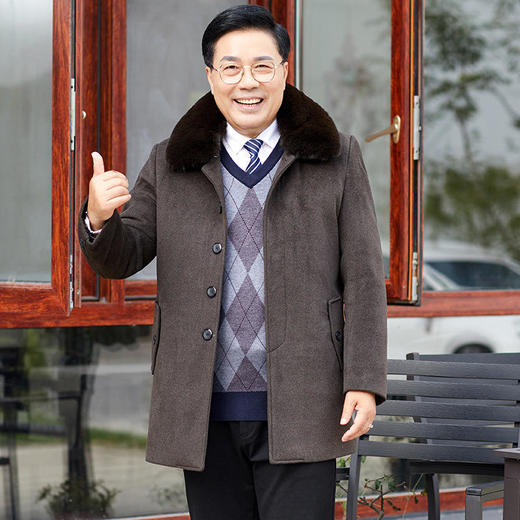 JH-10274秋冬季加厚爸爸装可拆卸内胆毛呢大衣男士中长款呢子外套 商品图2